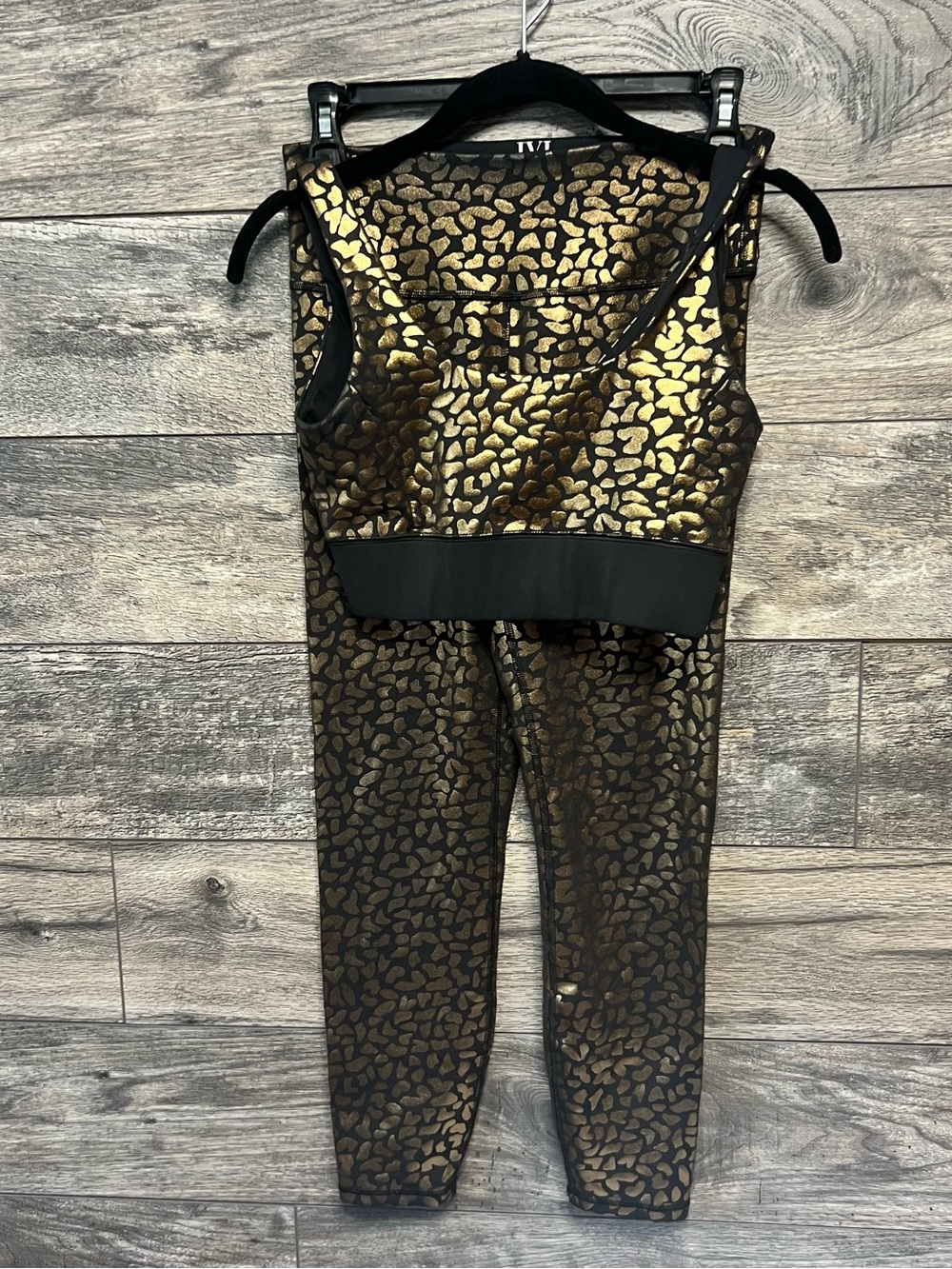 IVL Collective Metallic Gold Animal Print Crop Top & Leggings Set size 6